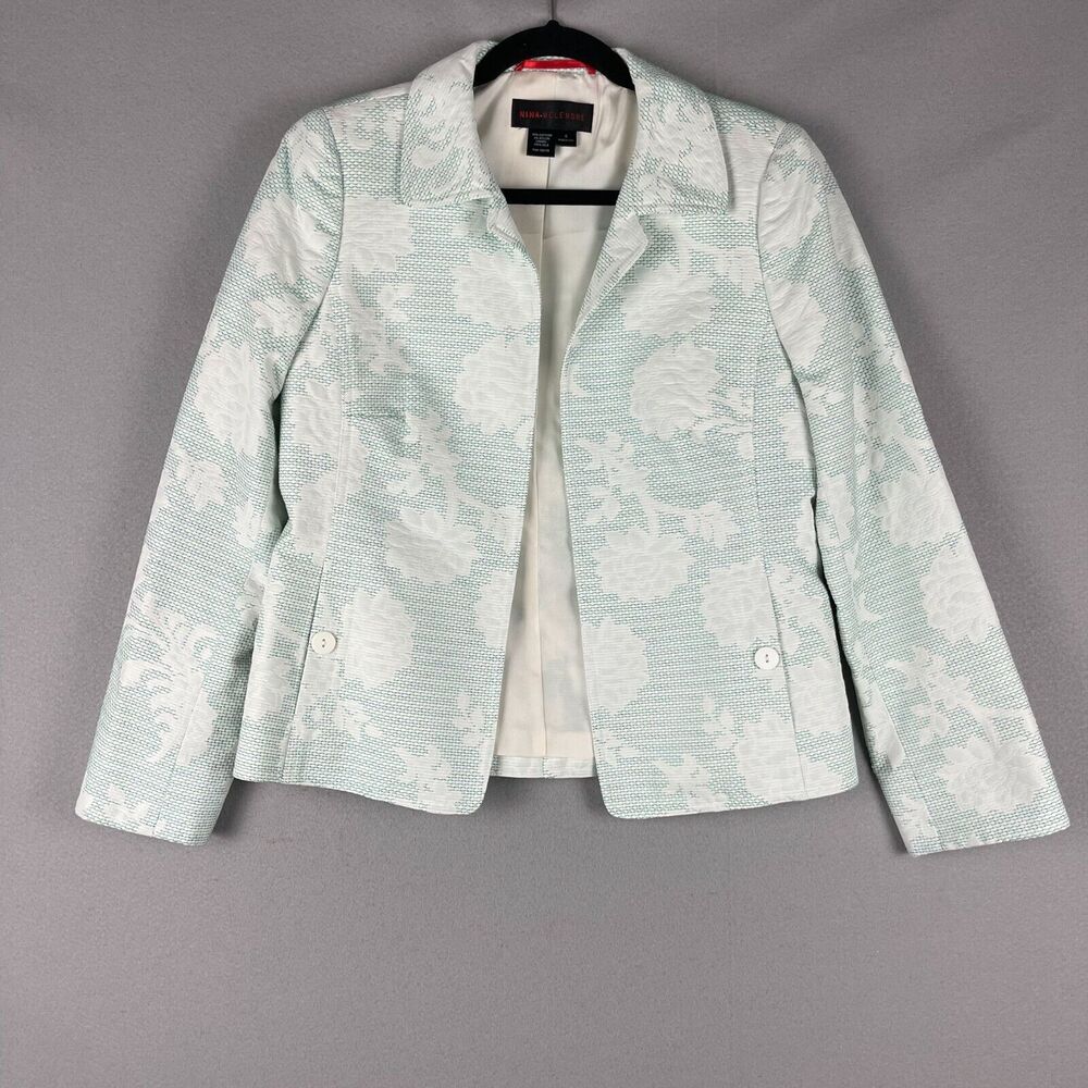 Nina Mclemore Jacquard Blazer Jacket Womens 6 Floral Silk Lined Textured Artsy